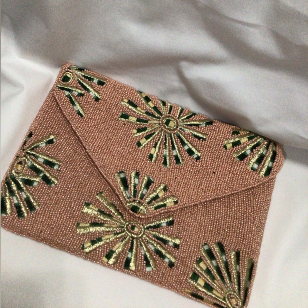 Beaded Pink and Green Floral Clutch Bag - Picture 3 of 9